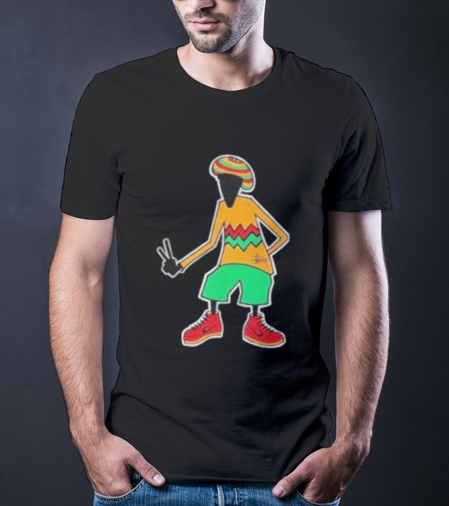Stussy Rasta Man Peace Sign Reggae Streetwear Jamaica Style Fashion T-Shirt