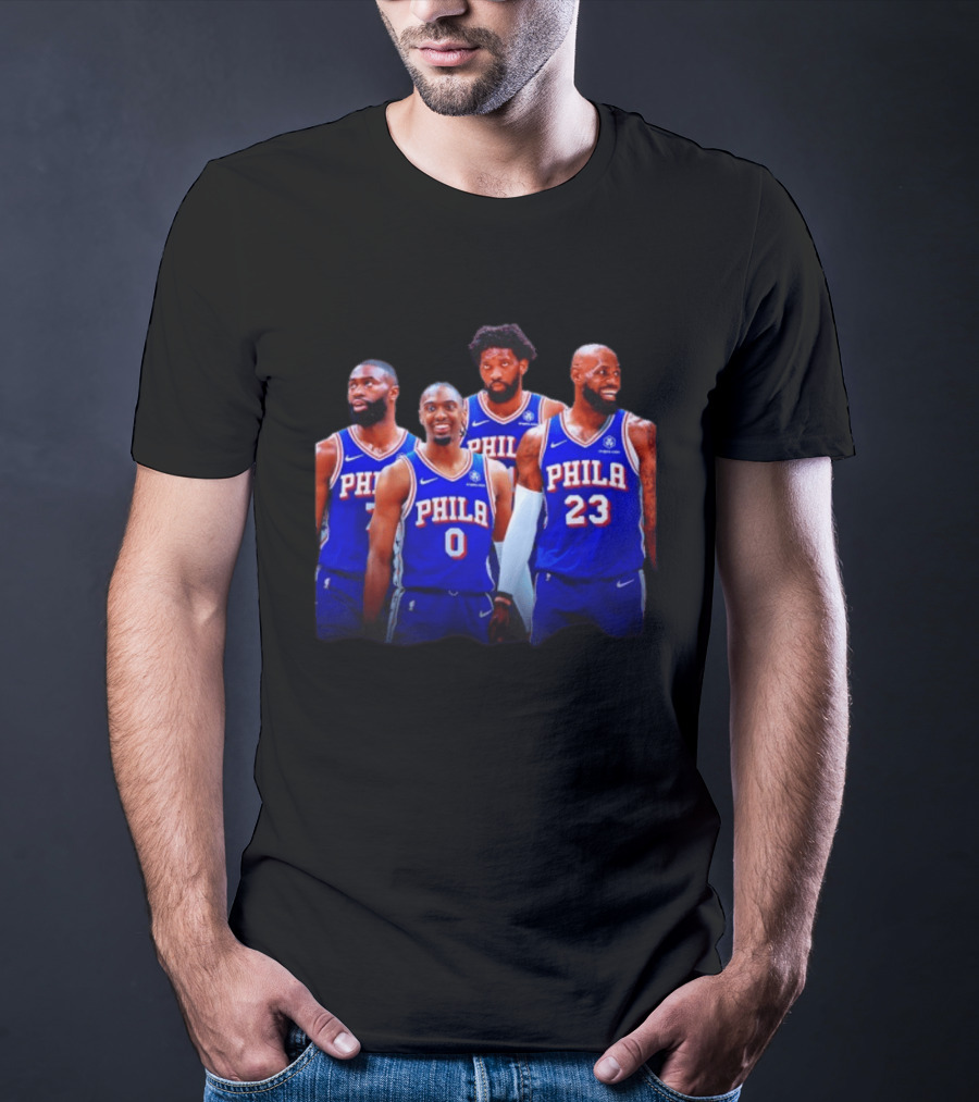Philadelphia 76ers Joel Embiid Tyrese Maxey Paul George LeBron James NBA Team T-Shirt