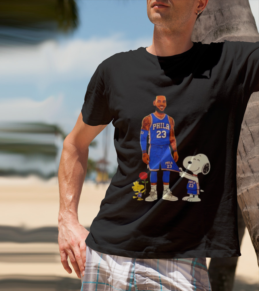 LeBron James Peanuts Collaboration Philadelphia 76ers Snoopy Woodstock 23 Jersey T-Shirt