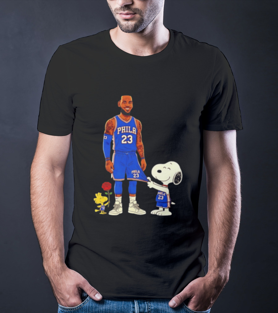 LeBron James Peanuts Collaboration Philadelphia 76ers Snoopy Woodstock 23 Jersey T-Shirt