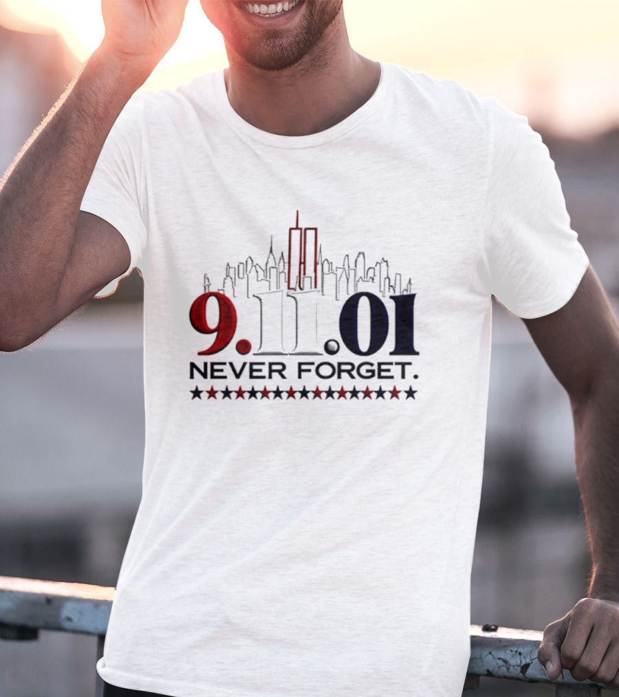 9.11.01 Never Forget New York City Skyline Twin Towers And Stars T-Shirt