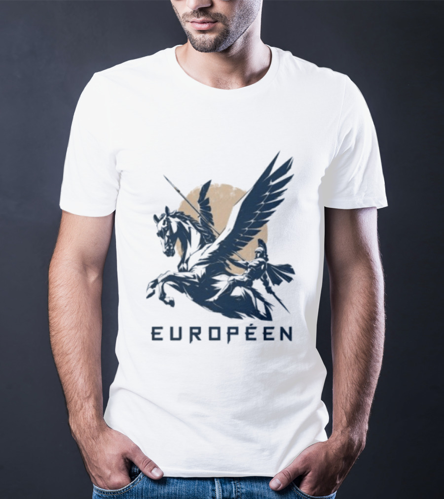Européen Spartan Warrior Riding Pegasus Greek Mythology T-Shirt