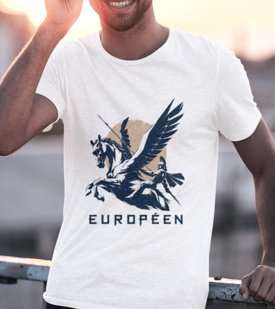 Européen Spartan Warrior Riding Pegasus Greek Mythology T-Shirt