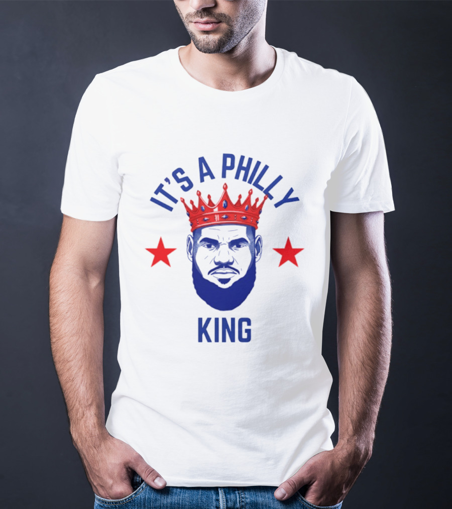 LeBron James It's A Philly King Philadelphia 76ers Red Crown Blue Face Two Stars T-Shirt
