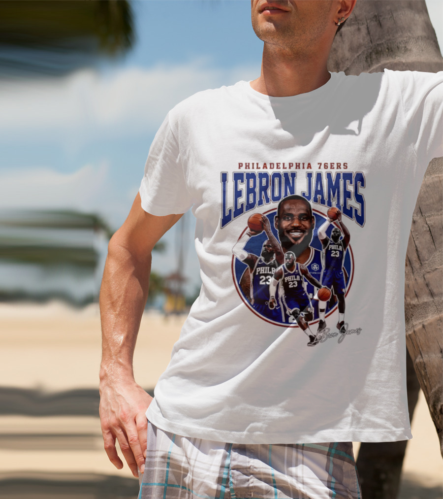 Philadelphia 76ers LeBron James Blue Jersey Player Collage T-Shirt
