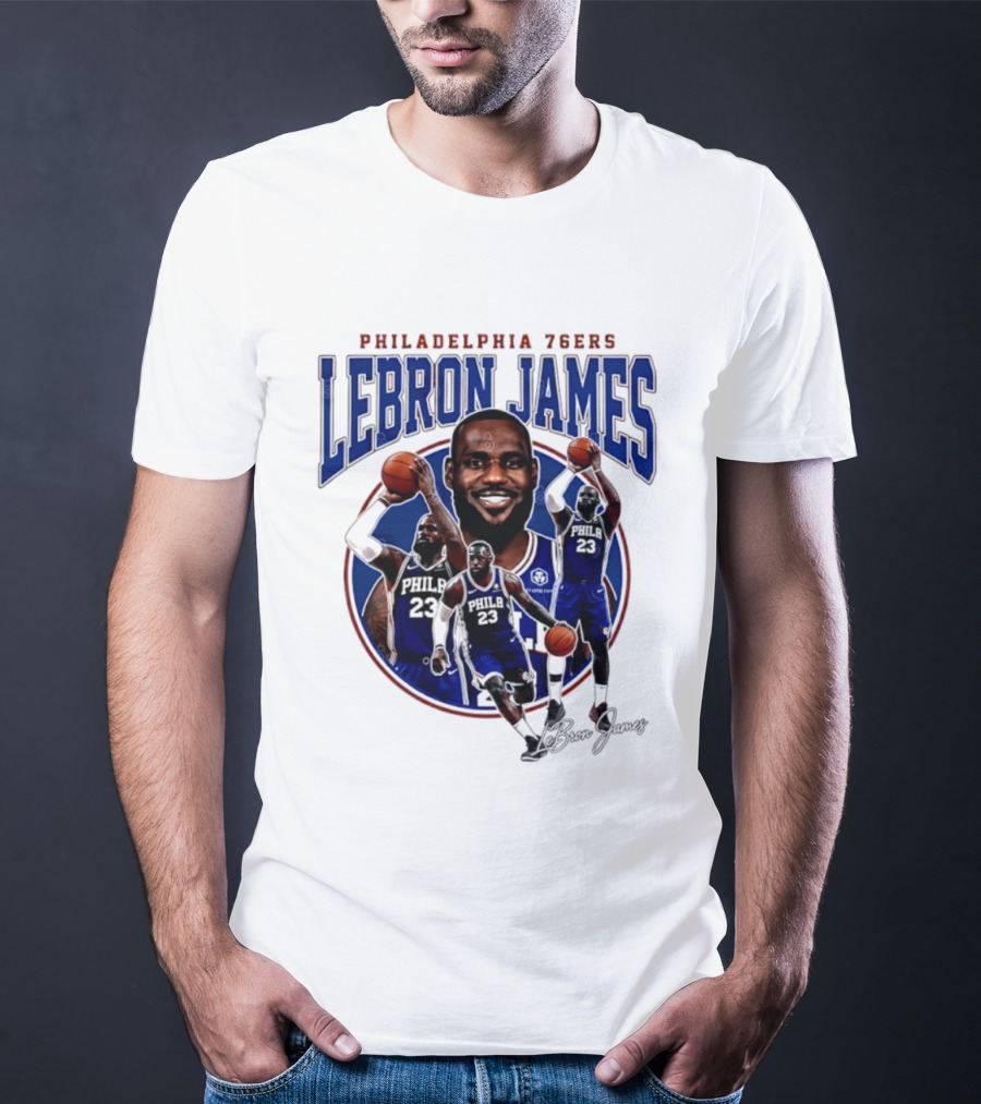 Philadelphia 76ers LeBron James Blue Jersey Player Collage T-Shirt