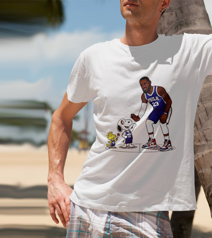 Snoopy Woodstock High Five LeBron James 23 Philadelphia 76ers Collaboration T-Shirt