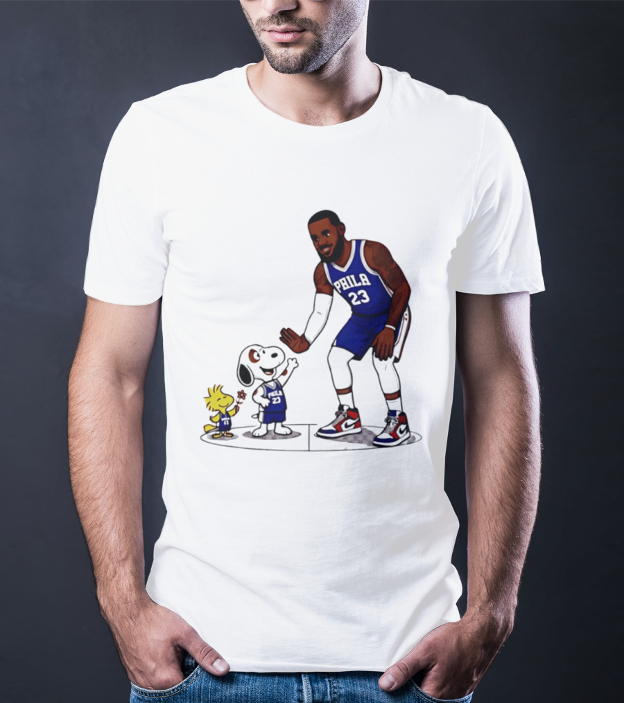 Snoopy Woodstock High Five LeBron James 23 Philadelphia 76ers Collaboration T-Shirt