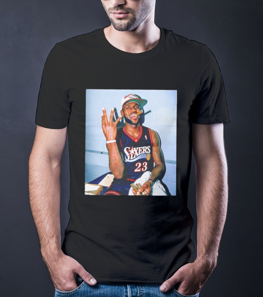 Philadelphia 76ers LeBron James 23 Cigar Photo T-Shirt