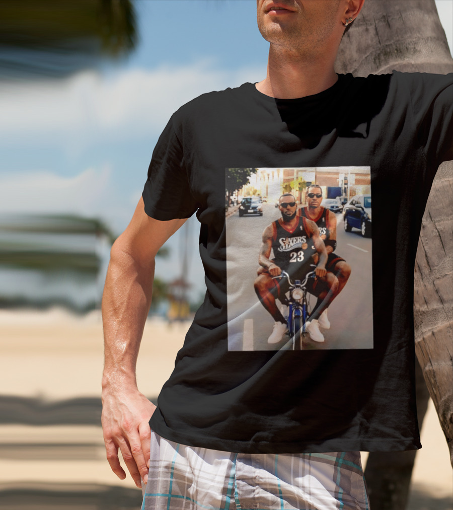 Philly Sixers LeBron James Allen Iverson Motorbike Meme T-Shirt