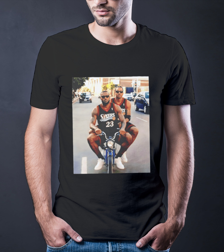 Philly Sixers LeBron James Allen Iverson Motorbike Meme T-Shirt