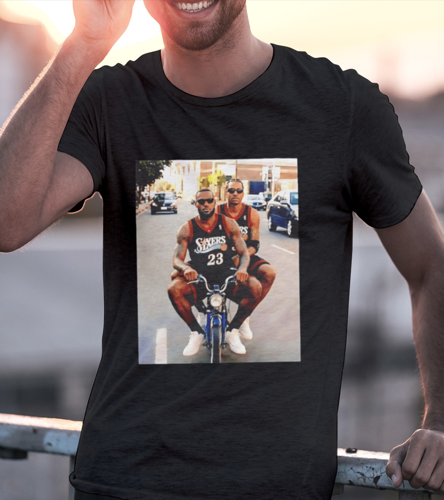 Philly Sixers LeBron James Allen Iverson Motorbike Meme T-Shirt