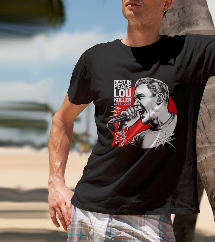 Rest In Peace Lou Koller 1967 2026 HxC Microphone Art Red And White T-Shirt