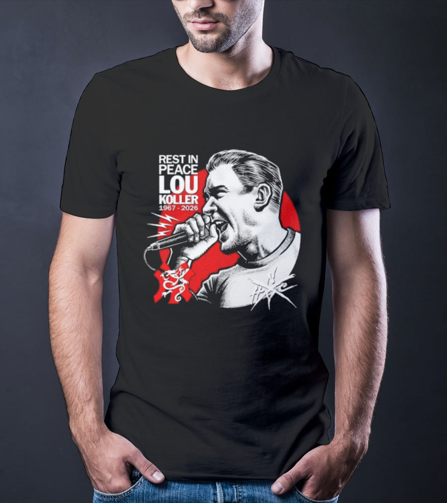 Rest In Peace Lou Koller 1967 2026 HxC Microphone Art Red And White T-Shirt