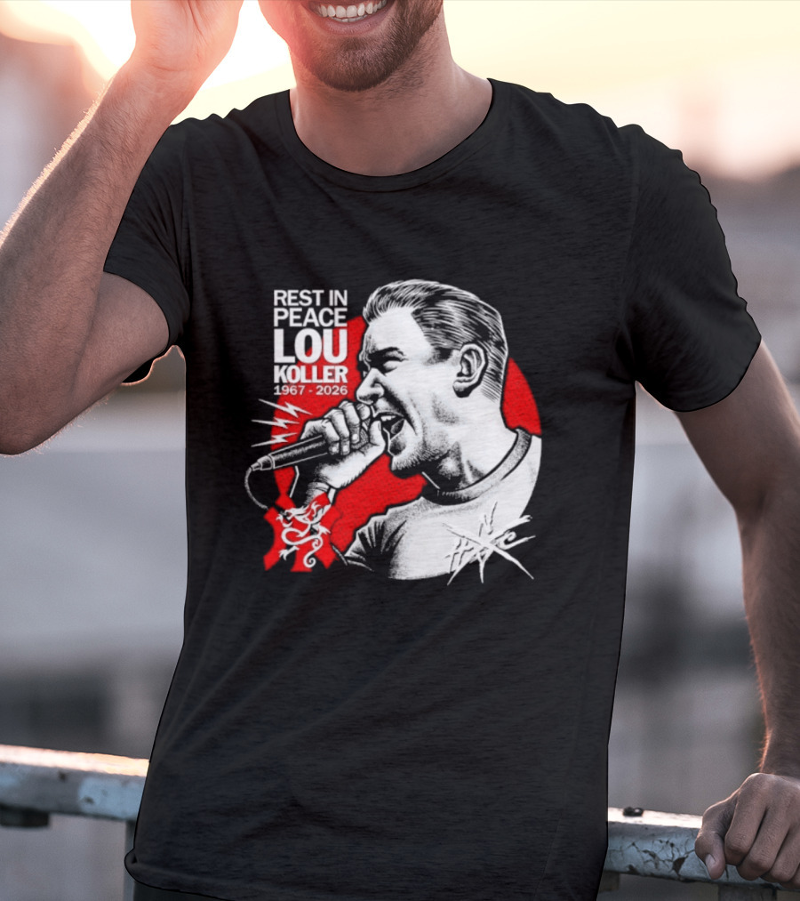 Rest In Peace Lou Koller 1967 2026 HxC Microphone Art Red And White T-Shirt