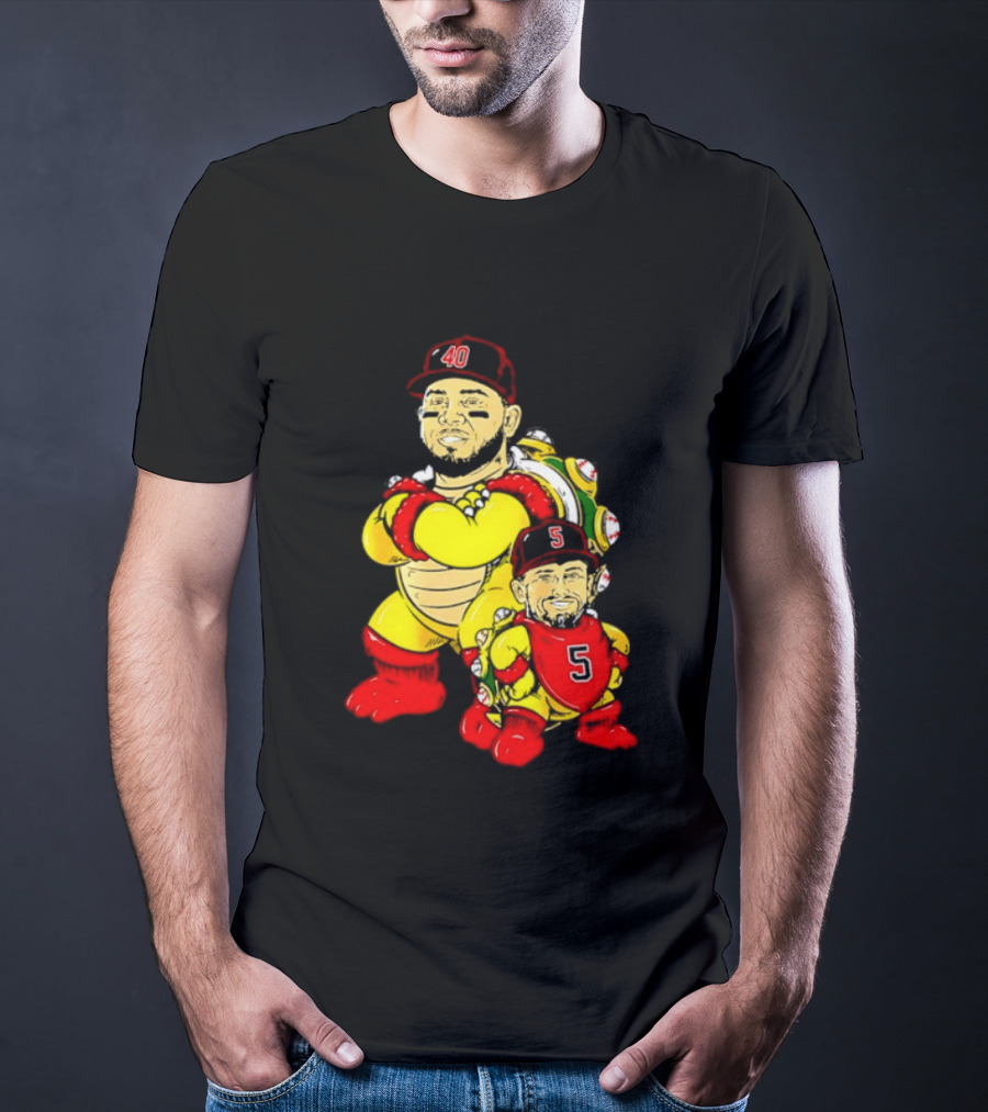St Louis Cardinals Yadier Molina Albert Pujols Bowser Caricature 40 5 Red Cap T-Shirt