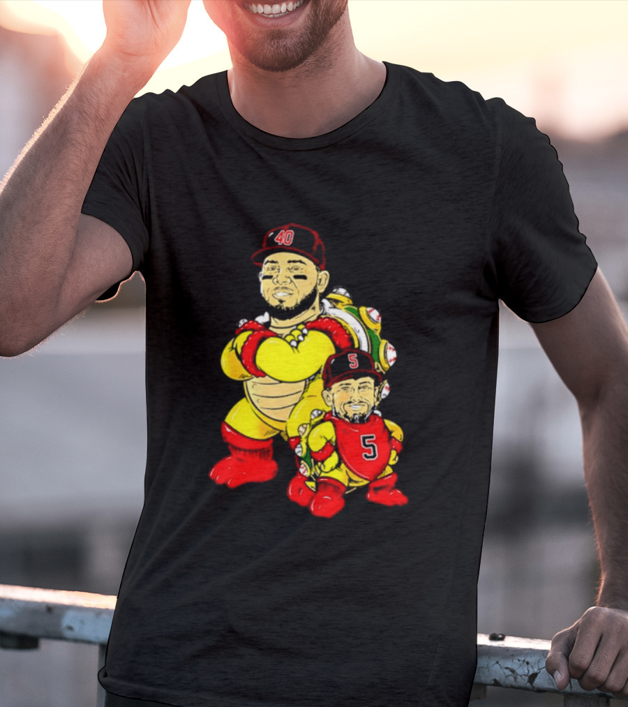 St Louis Cardinals Yadier Molina Albert Pujols Bowser Caricature 40 5 Red Cap T-Shirt