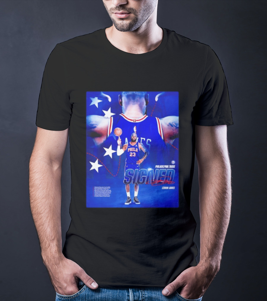 Philadelphia 76ers LeBron James Signed NBA 23 Stars T-Shirt