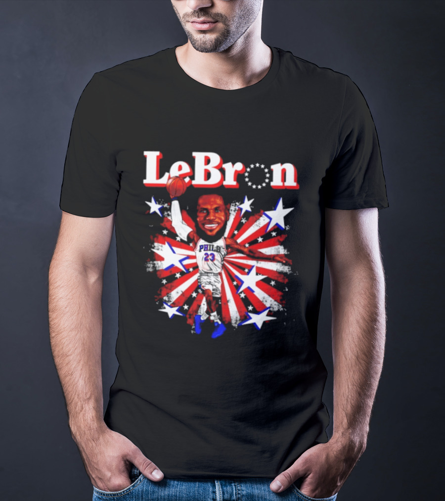 LeBron Stars PH 23 Basketball Caricature 76ers Red White Blue T-Shirt