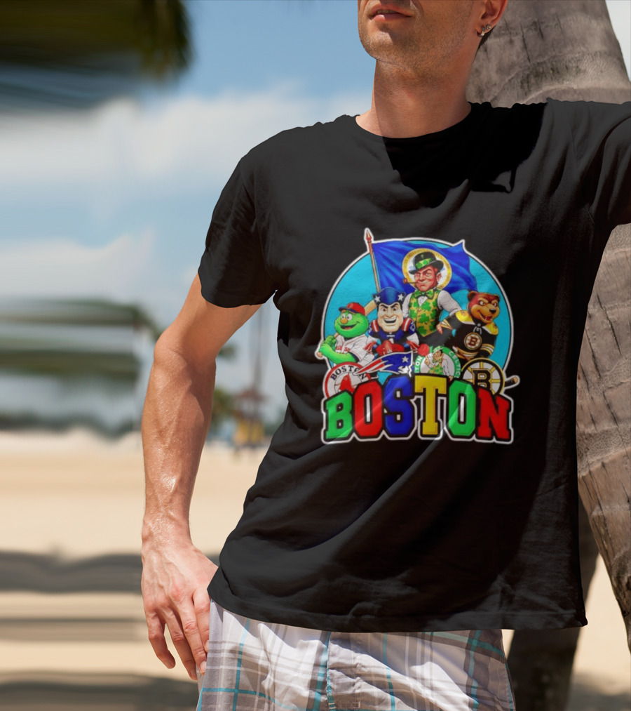 Boston Red Sox Patriots Celtics Bruins Mascots Characters T-Shirt