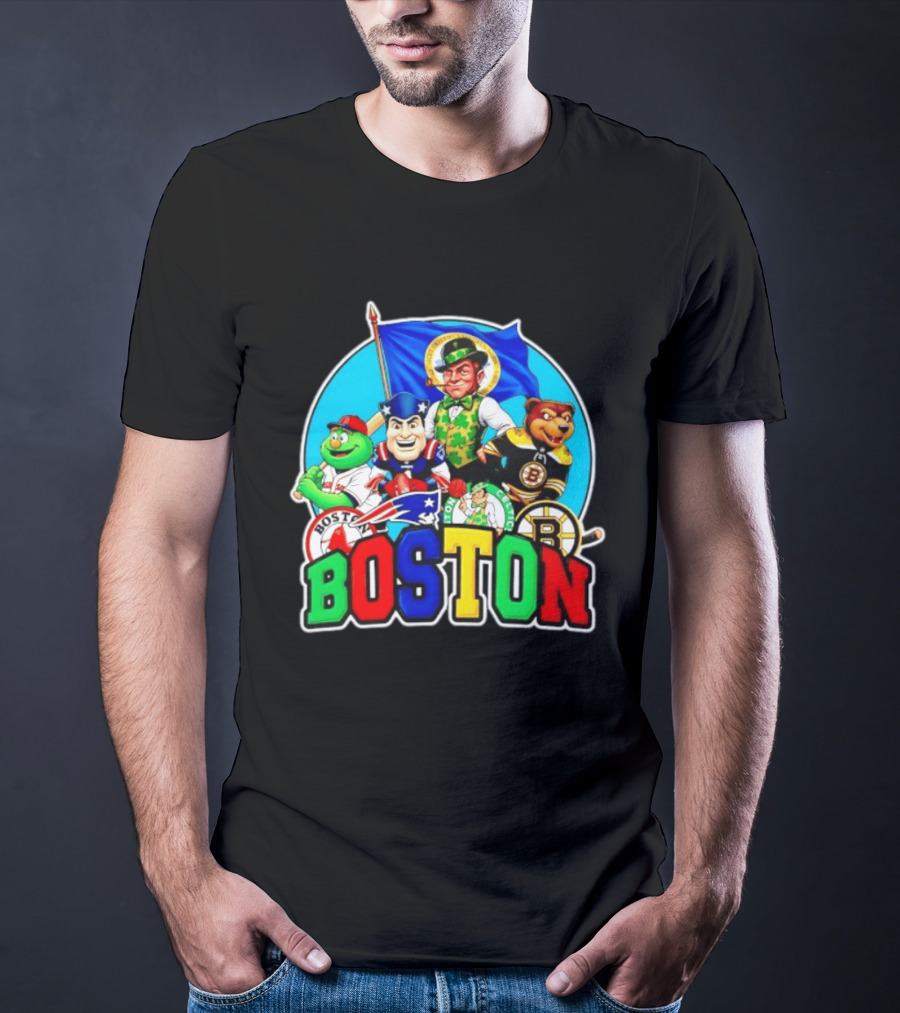 Boston Red Sox Patriots Celtics Bruins Mascots Characters T-Shirt