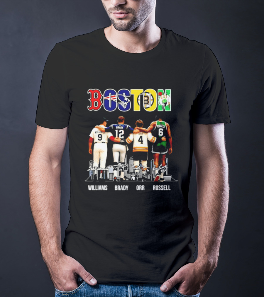 Boston Red Sox Patriots Bruins Celtics Williams Brady Orr Russell T-Shirt
