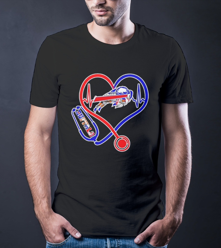 Buffalo Bills Sabres Heartbeat Stethoscope Red White Blue T-Shirt