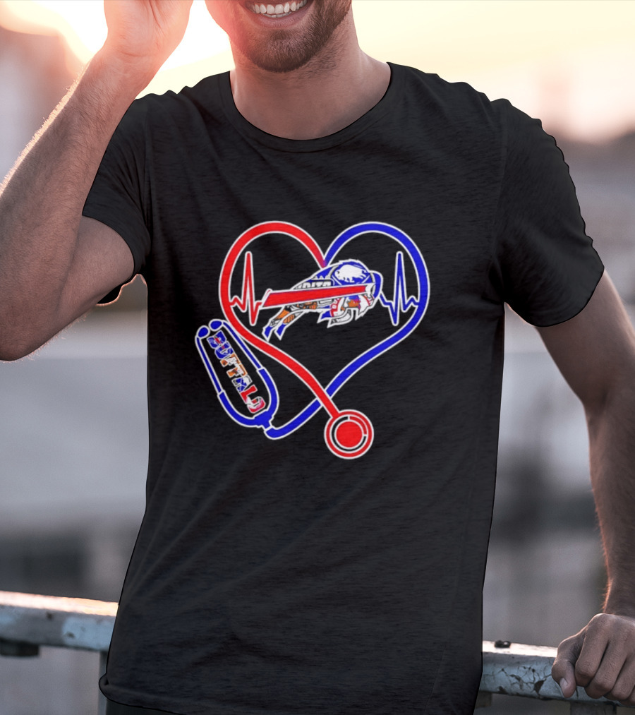 Buffalo Bills Sabres Heartbeat Stethoscope Red White Blue T-Shirt