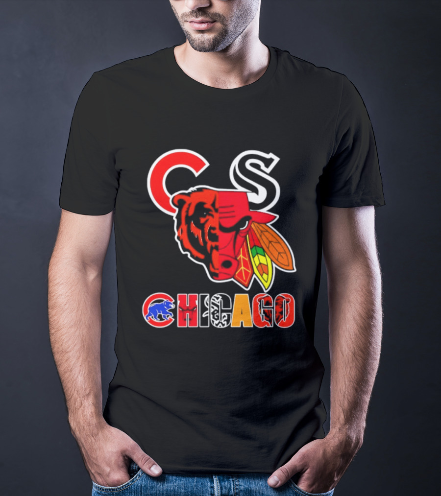 Chicago Bears Bulls Blackhawks Cubs White Sox Sports Team Collage T-Shirt