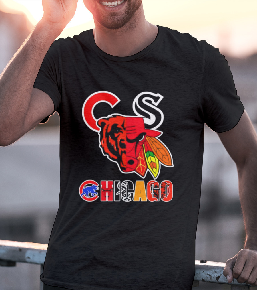 Chicago Bears Bulls Blackhawks Cubs White Sox Sports Team Collage T-Shirt