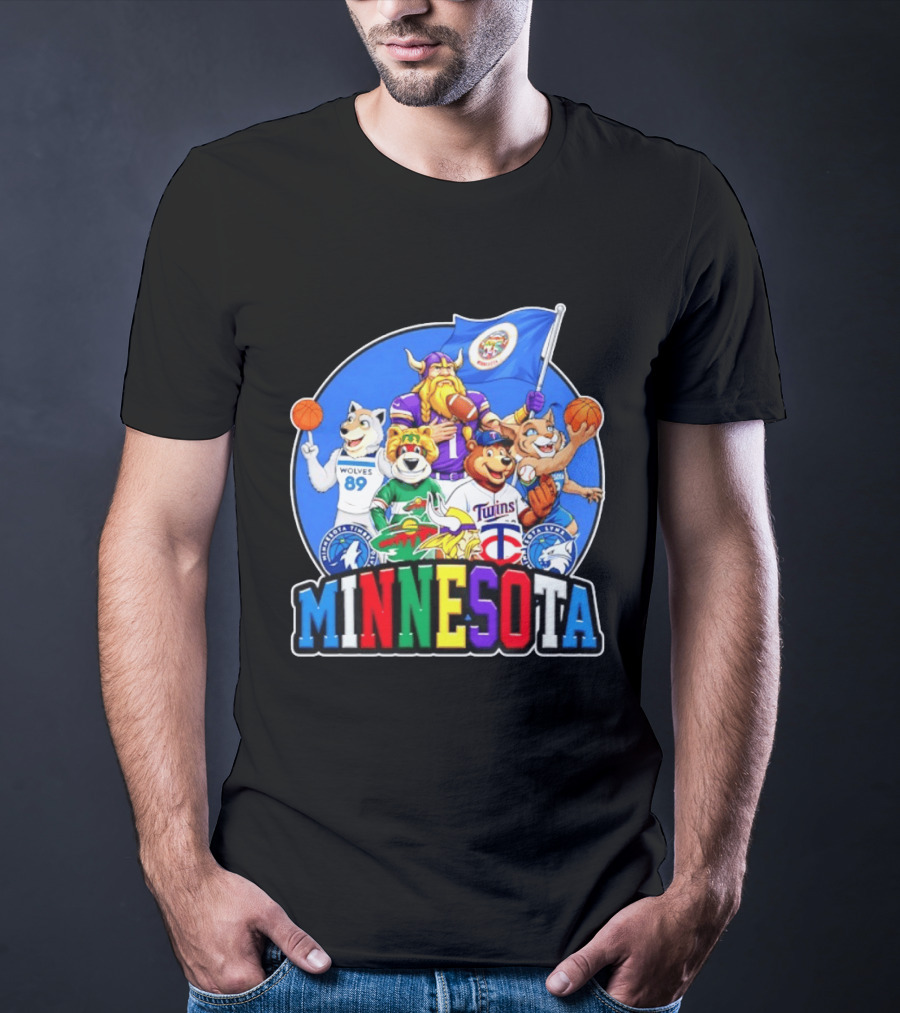 Minnesota Vikings Timberwolves Wild Twins Lynx Mascots And Logos Collection T-Shirt