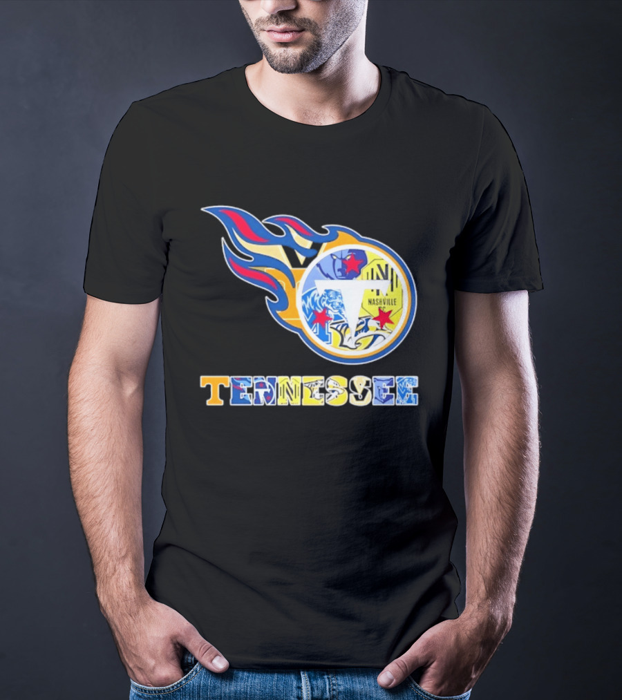 Tennessee Titans Nashville Predators Memphis Grizzlies Nashville SC Logos Mashup T-Shirt