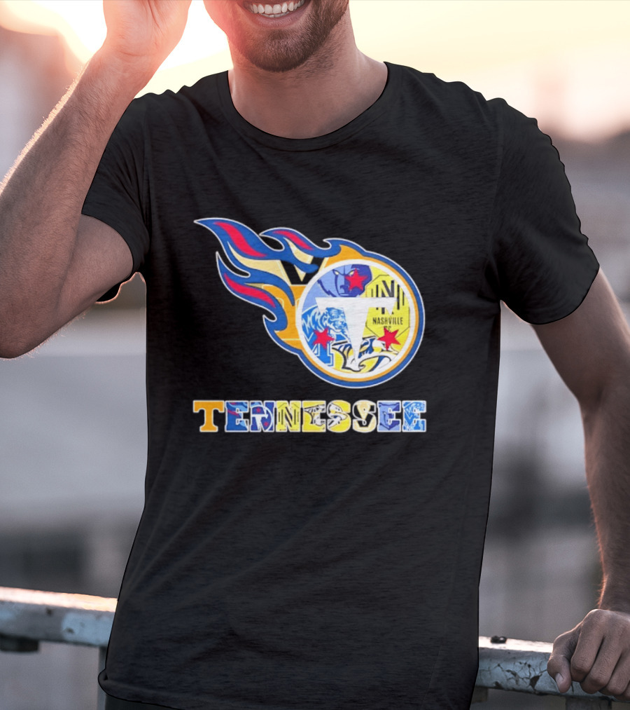 Tennessee Titans Nashville Predators Memphis Grizzlies Nashville SC Logos Mashup T-Shirt