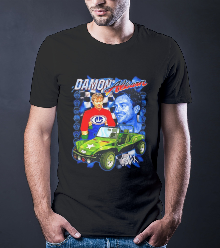 Damon Albarn Blur Gorillaz Geep Britpop Star Damon Albarn Imagery Checkerboard T-Shirt