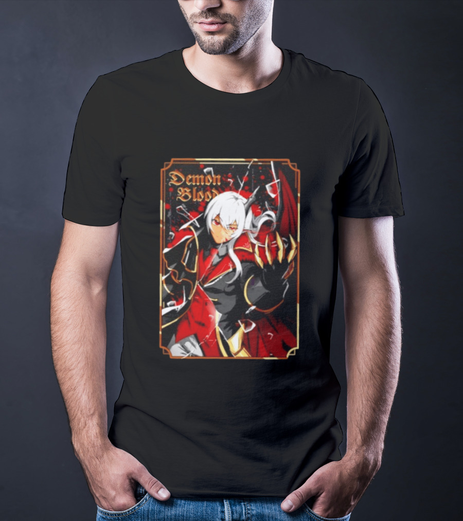 Demon Blood Anime Fantasy Dark Character Design With White Hair And Red Accents T-Shirt