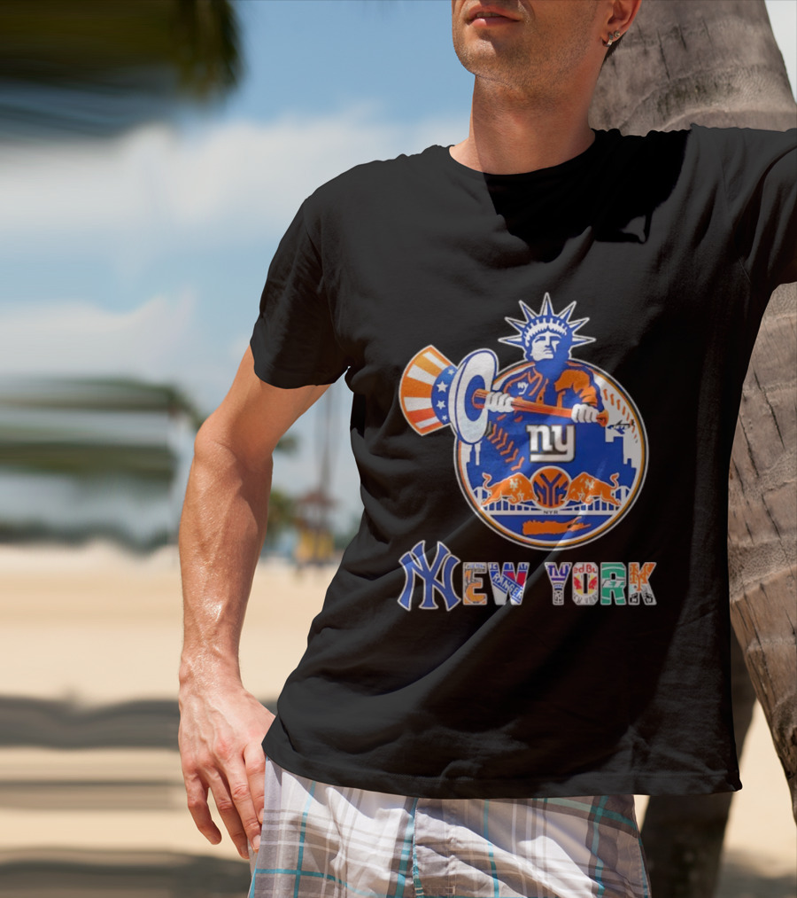 New York Liberty Skyline Sports Teams Knicks Mets Yankees T-Shirt