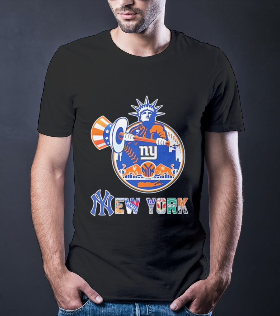 New York Liberty Skyline Sports Teams Knicks Mets Yankees T-Shirt