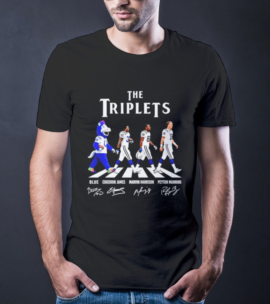 The Triplets Blue Edgerrin James Marvin Harrison Peyton Manning Indianapolis Colts Abbey Road Signatures T-Shirt
