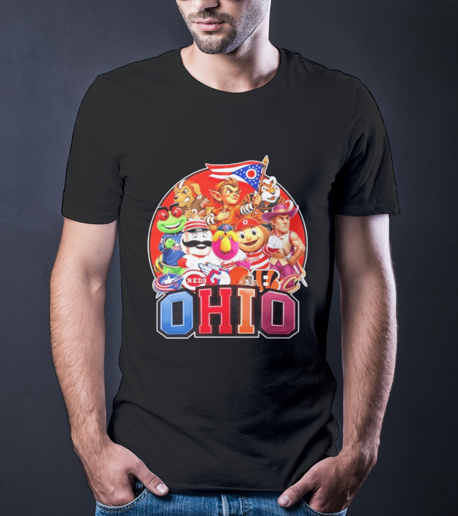Ohio Sports Teams Mascots Cleveland Guardians Reds Bengals Browns Buckeyes Reds Crew Indians Fan T-Shirt
