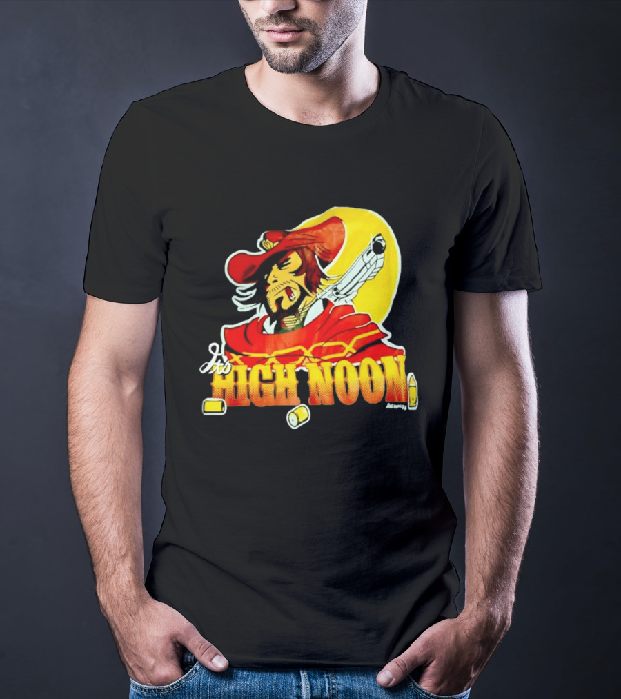 It's High Noon Cowboy With Red Cape And Pistol In Front Of Yellow Sun T-Shirt
