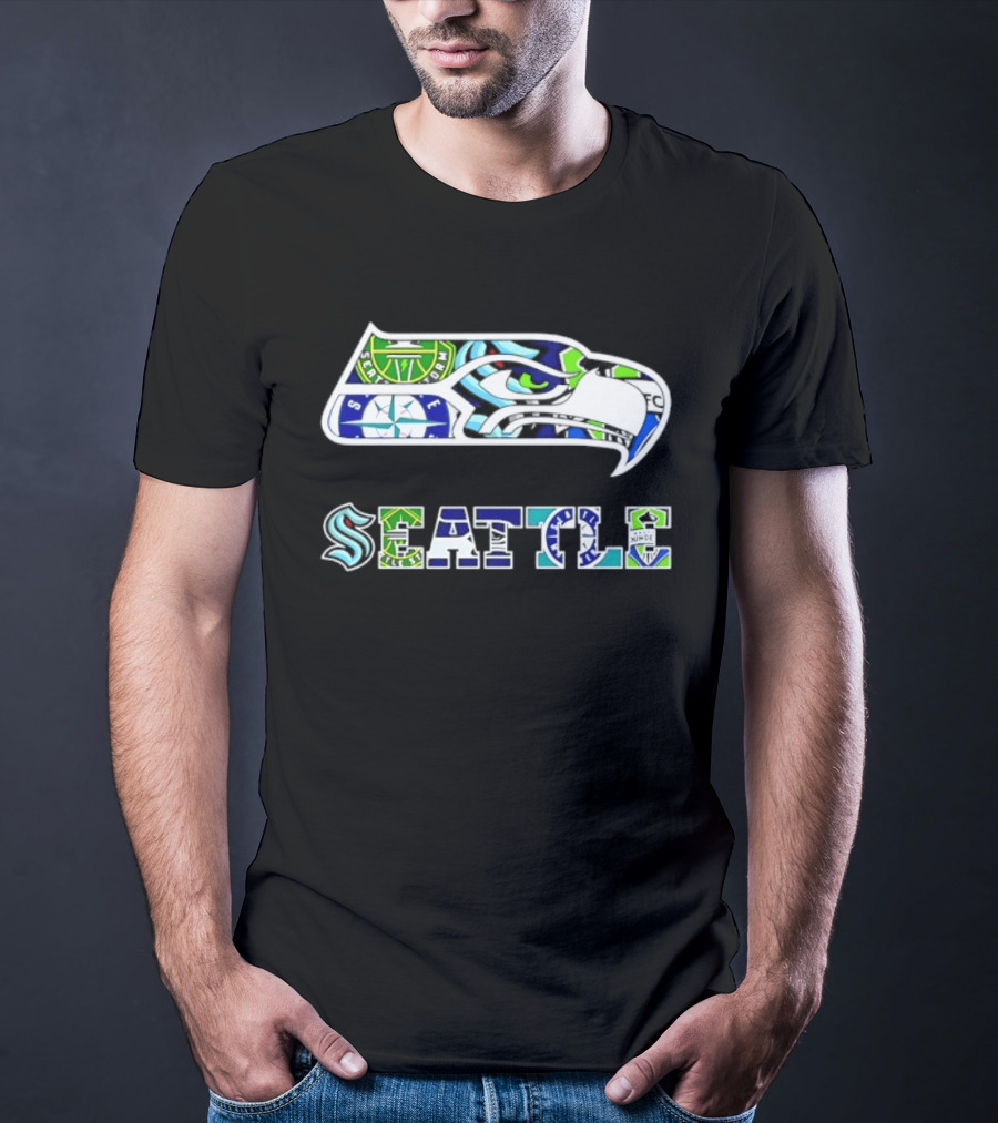 Seattle Seahawks Mariners Kraken Sounders Collage T-Shirt