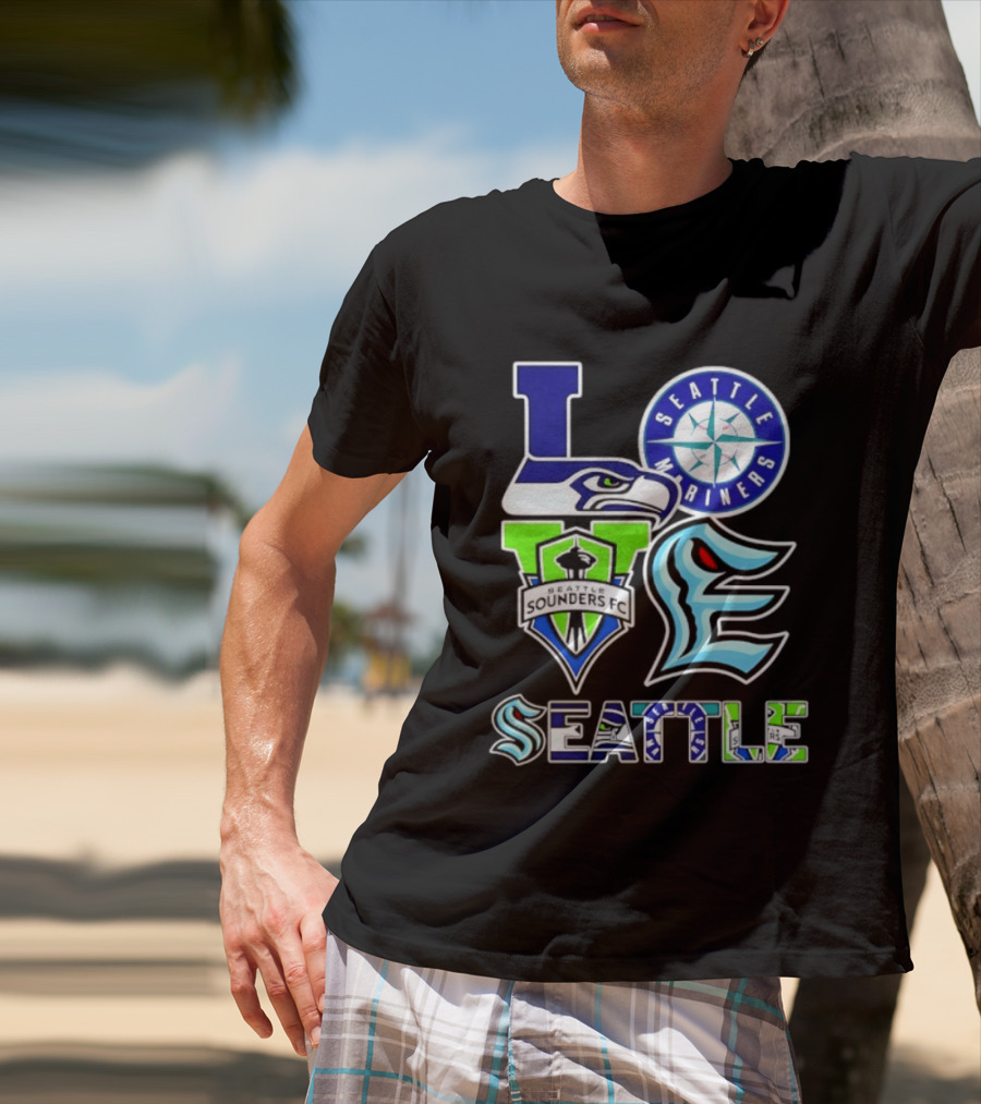 Love Seattle Seahawks Mariners Sounders FC Kraken T-Shirt
