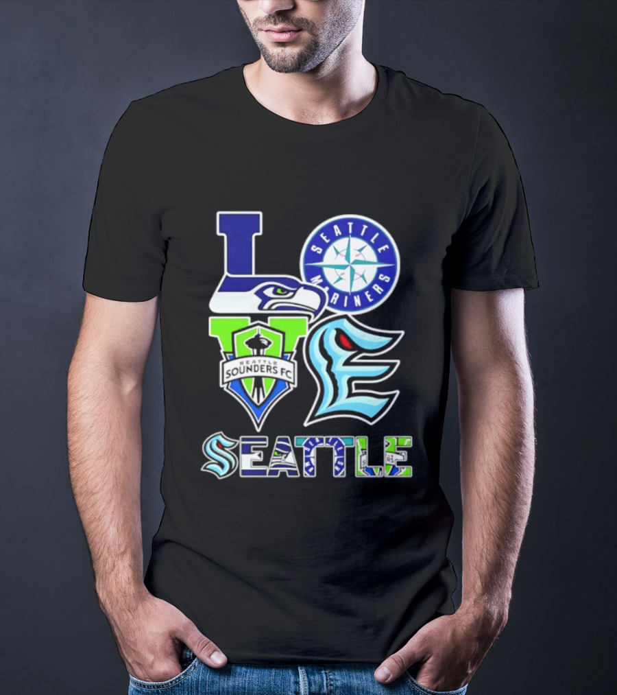 Love Seattle Seahawks Mariners Sounders FC Kraken T-Shirt