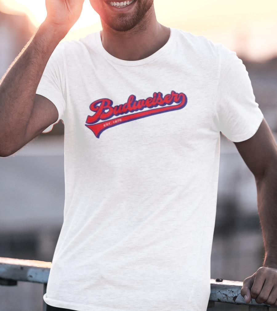 Budweiser Baseball Script Logo Retro Style Beer Shop T-Shirt