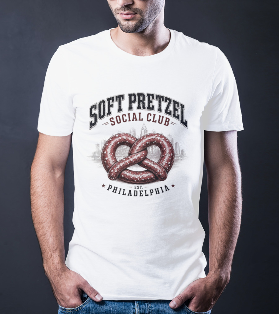 Soft Pretzel Social Club Philadelphia Skyline Est. Philadelphia T-Shirt