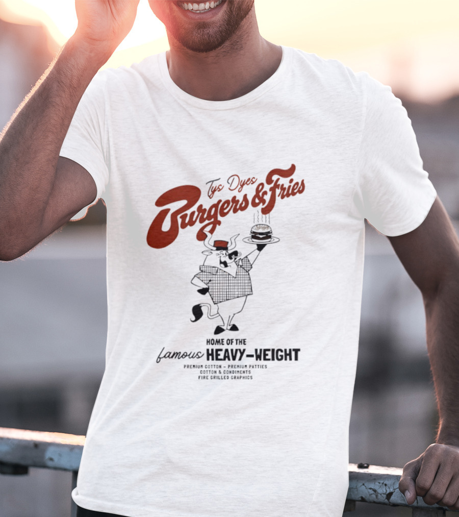 Tys Dyes Burgers And Fries Home Of The Famous Heavy Weight Premium Cotton Vintage Checkerboard Funk Grilled Goodness T-Shirt