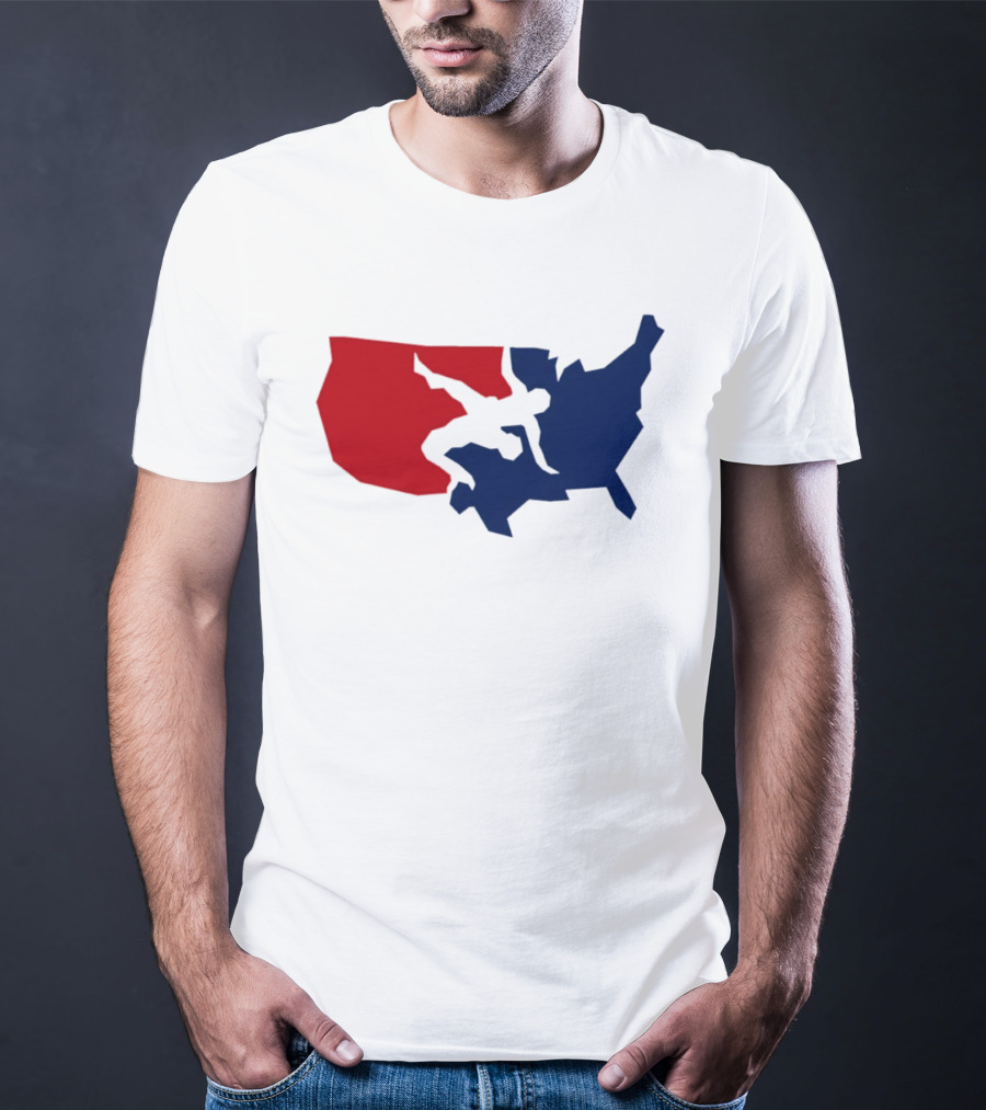 USA Wrestling Map Silhouette Red Blue T-Shirt