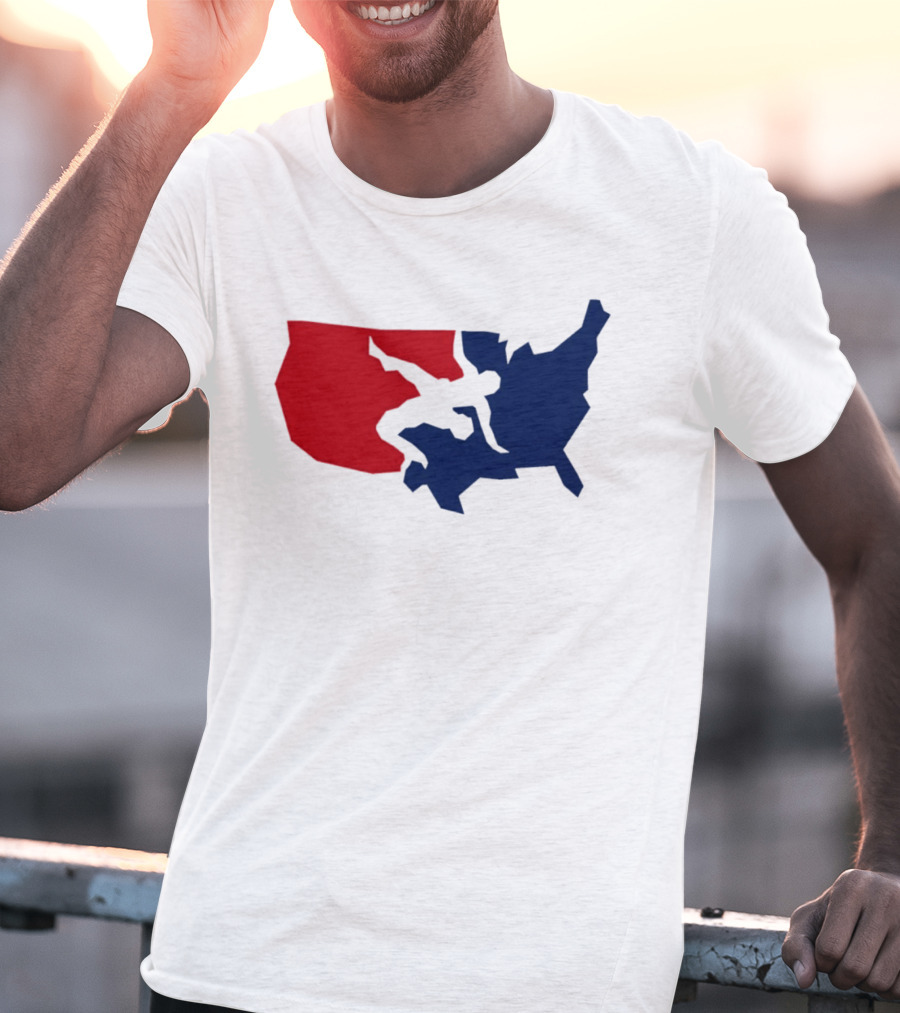 USA Wrestling Map Silhouette Red Blue T-Shirt
