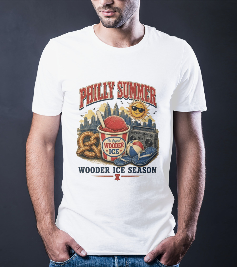 Philly Summer Wooder Ice Season With Pretzel Boombox And Sunglasses Sun T-Shirt