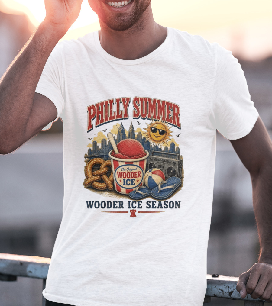 Philly Summer Wooder Ice Season With Pretzel Boombox And Sunglasses Sun T-Shirt
